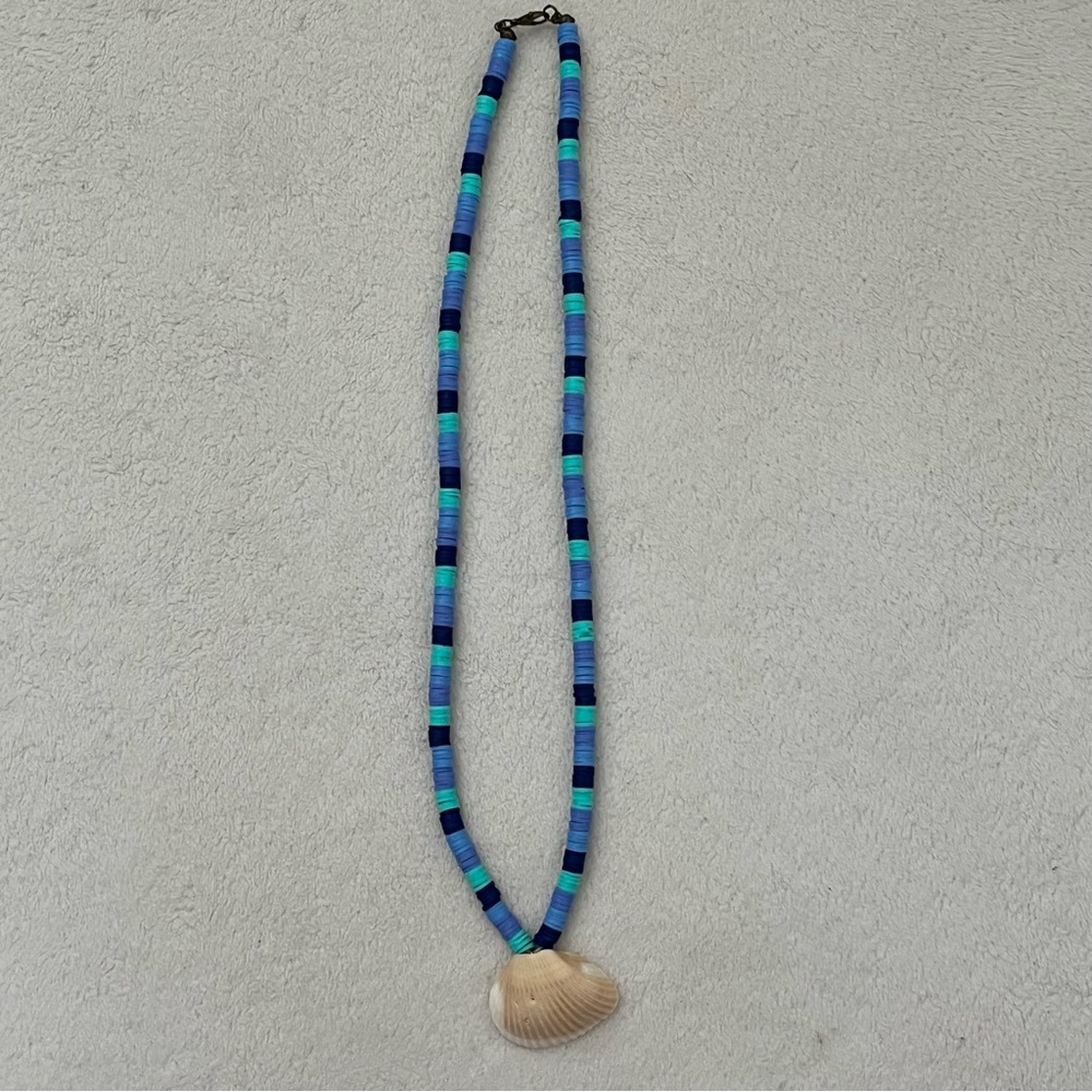 Handmade Clay Bead Necklace with Florida Seashell Pendant